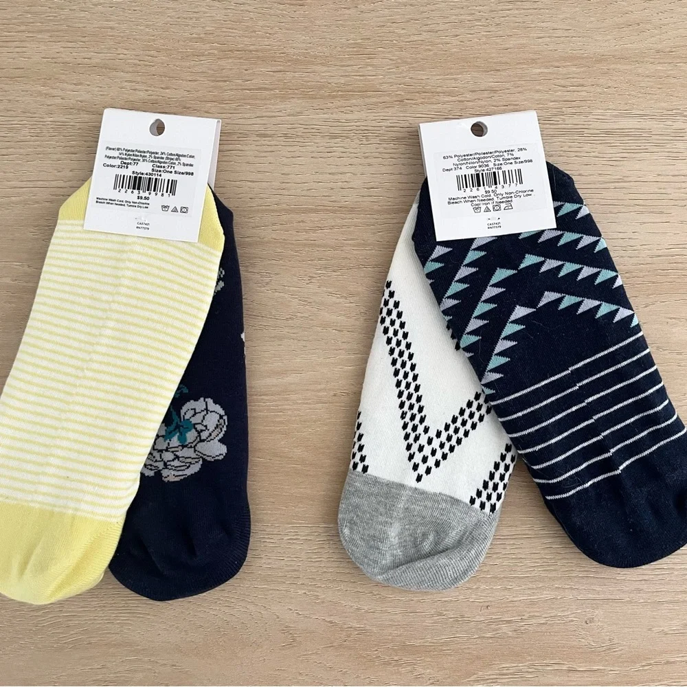 LOFT 4 Pair No-Show Socks Spring Floral Stripes Geometric